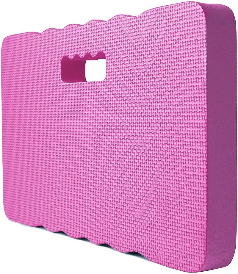 Blue plastic garden kneeler mat with dimensions 45 by 28 by 4 centimetres on grass.