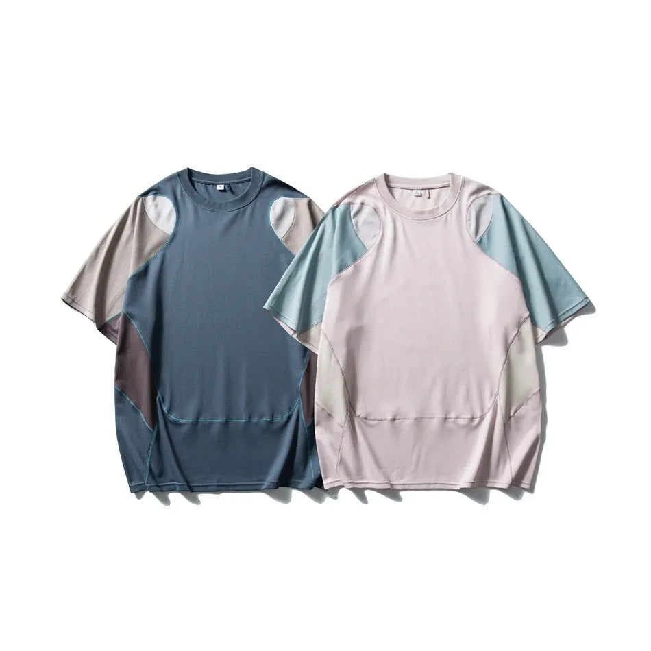Men's loose fit patchwork T-shirt in cotton blend fabric with raglan sleeves and contrast colour design