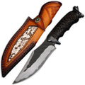 Black Goat high hardness steel straight knife with 200mm blade and black finish on neutral background