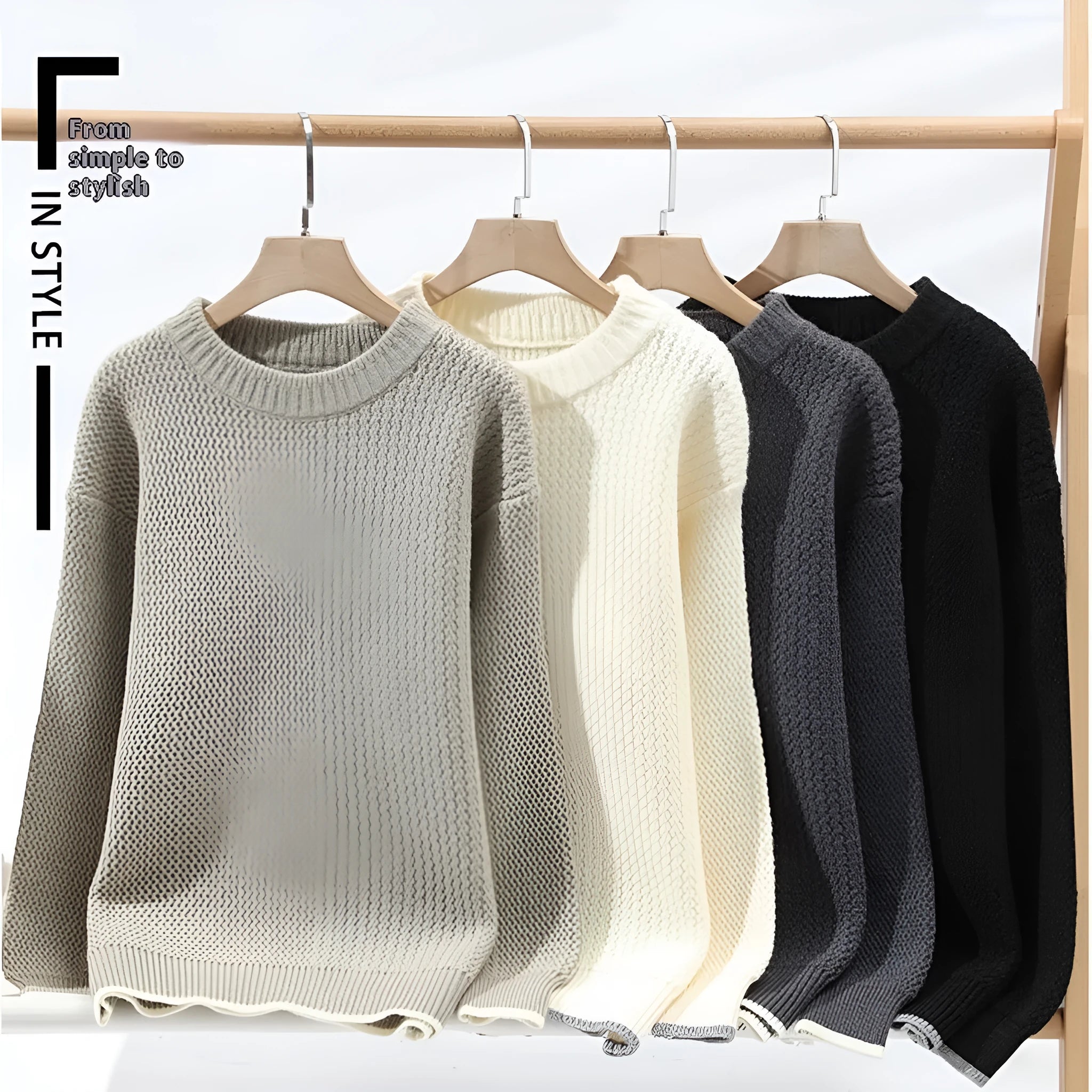 Men's casual round neck pullover sweater in loose fitting design with long sleeves