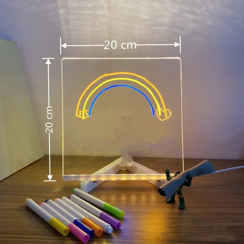 Acrylic DIY message board LED night light with pens on transparent writing panel