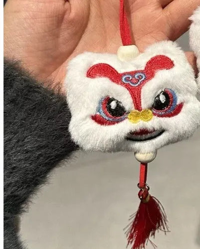 Chinese style plush lion tassel ornament keychain in blue or yellow colour