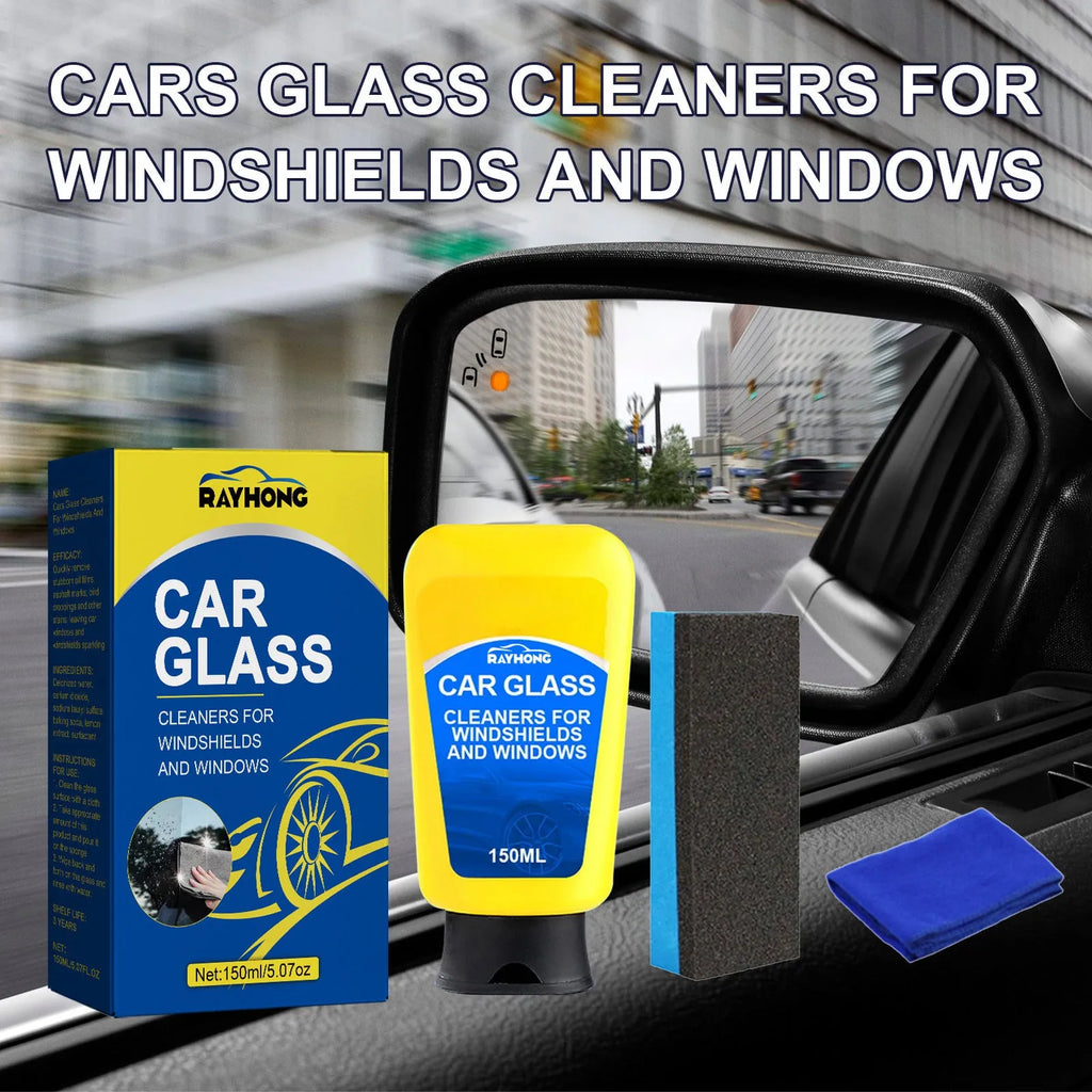 Windshield automotive detergent kit with 150ml spray bottle, sponge and microfibre cloth for car glass cleaning