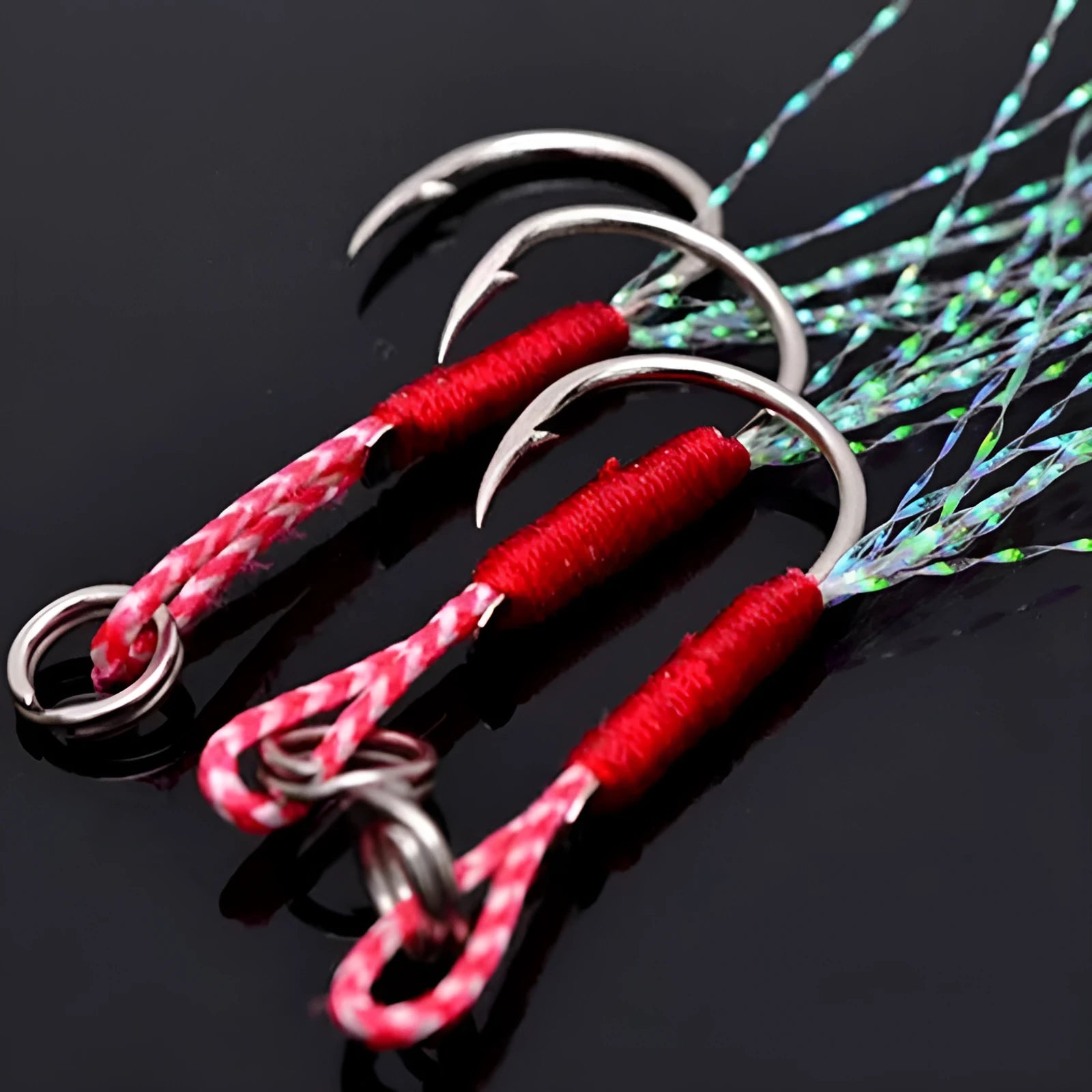 Bright wire iron plate single fishing hook for sea fishing lure rigs in sizes No. 9 to 14.