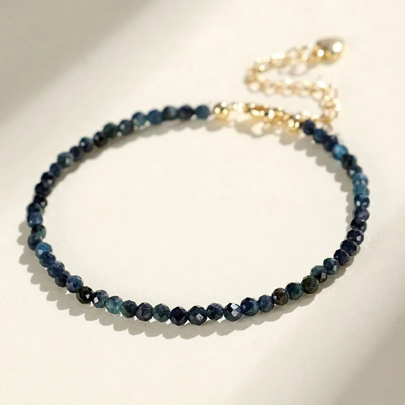Blue tourmaline bracelet with 3mm beads and spacer design for women