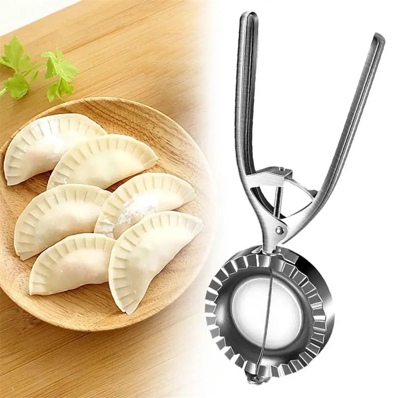 Silver stainless steel dumpling maker mould for creating sealed dumplings