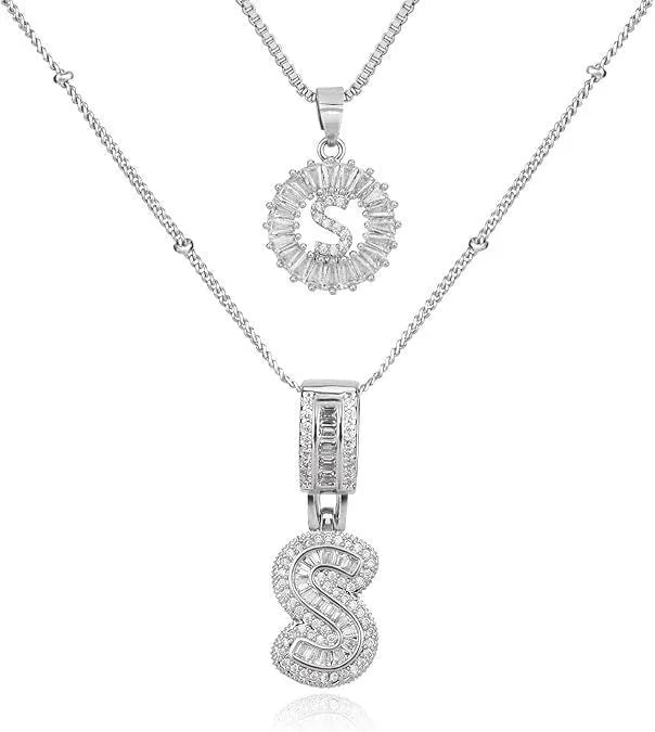 18K gold plated copper alphabet pendant necklace letter A with melon seeds chain on white background