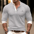 Men's cotton long sleeve round neck T-shirt in solid colour casual style