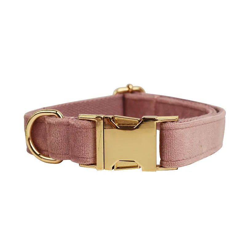 Light purple pink velvet dog collar with cloth construction and adjustable sizing options