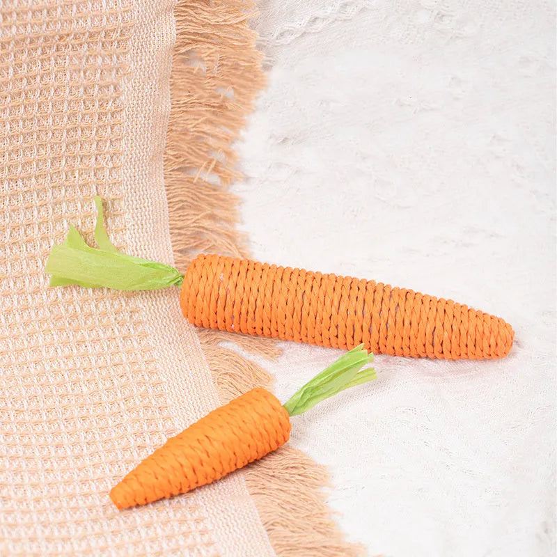 Cat toys set with carrot-shaped paper toys, ringing stones, dental sticks, and interactive elements in two size options
