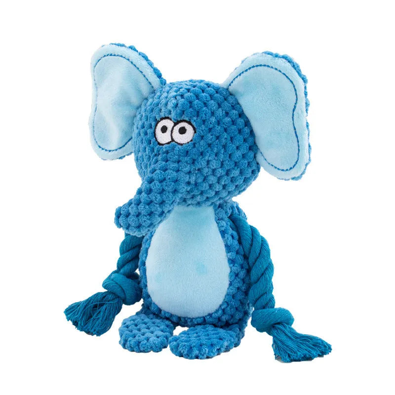 Hippo-coloured plush rope dog toy for interactive tug-of-war and training.