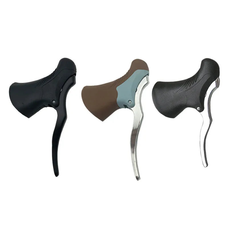 Pair of aluminium alloy road bicycle brake levers in black and silver finish