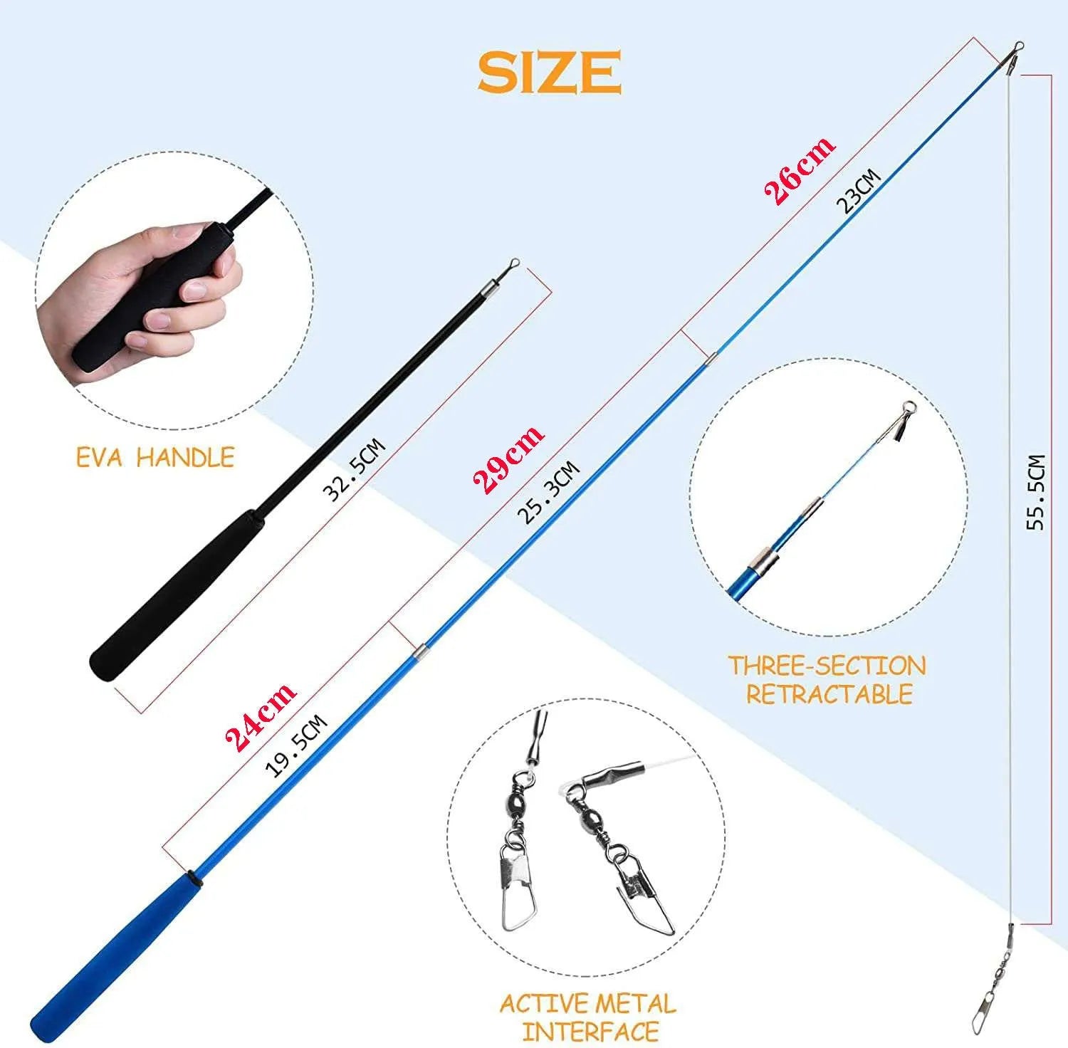 Cat teasing fishing rod set with two extendable poles and ten feather attachments