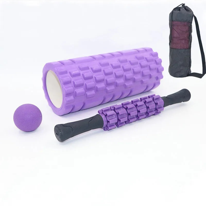 Black six-piece foam roller massage bar with gear design measuring 33cm length