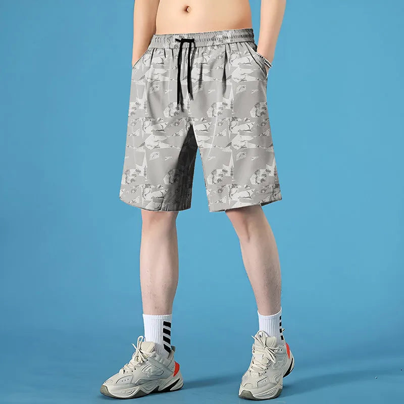 Men's quick-drying polyester seaside shorts in straight-leg style with Asian sizing for beach and pool wear