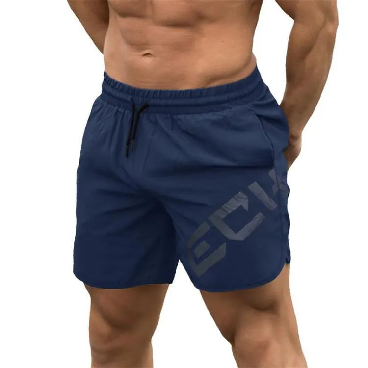 Men's black elastic knee-length training shorts with quick-drying fabric