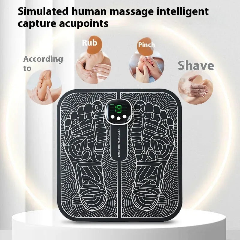 Square USB rechargeable foot massager mat with acupressure nodes in blue, orange, or white colour options