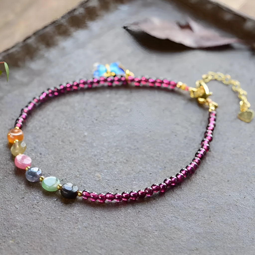 Purple garnet ethnic style geometric anklet for women on ankle