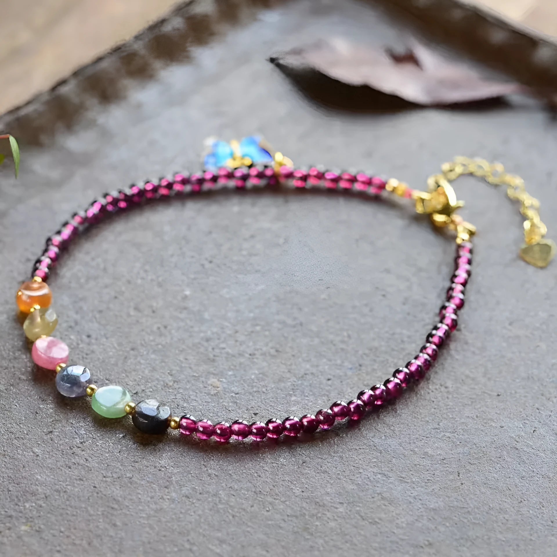 Purple garnet ethnic style geometric anklet for women on ankle
