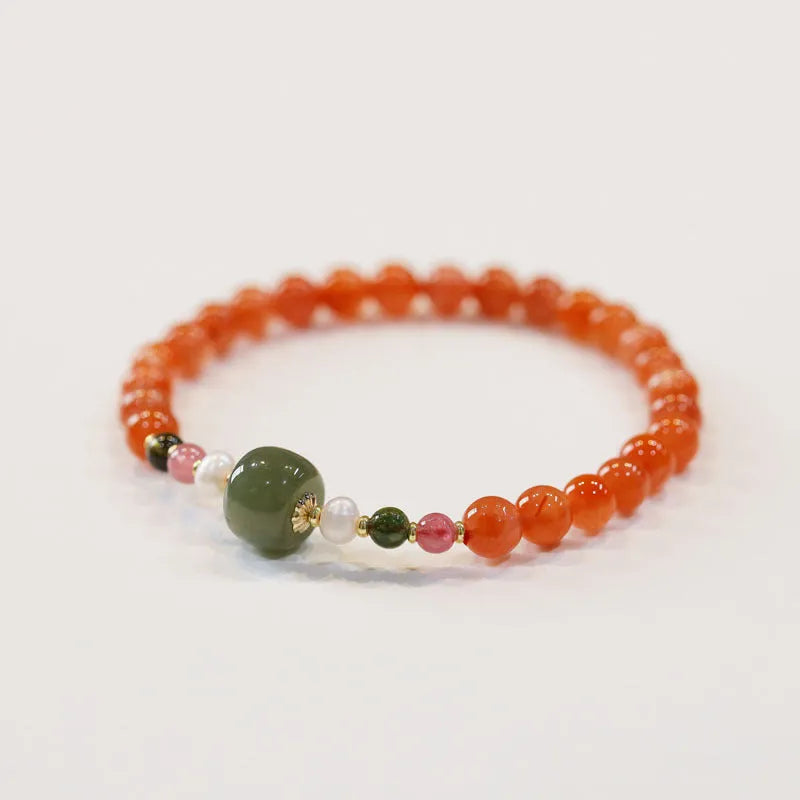 Women's retro ethnic bracelet made from round South Red Agate beads.