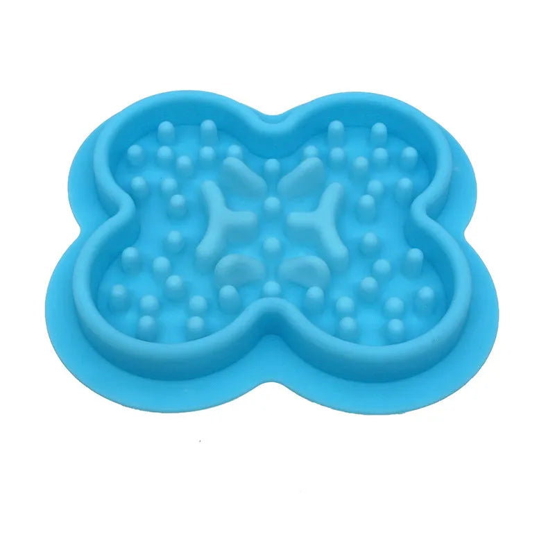 Silicone pet licking pad measuring 19cm by 21cm in five colour variations