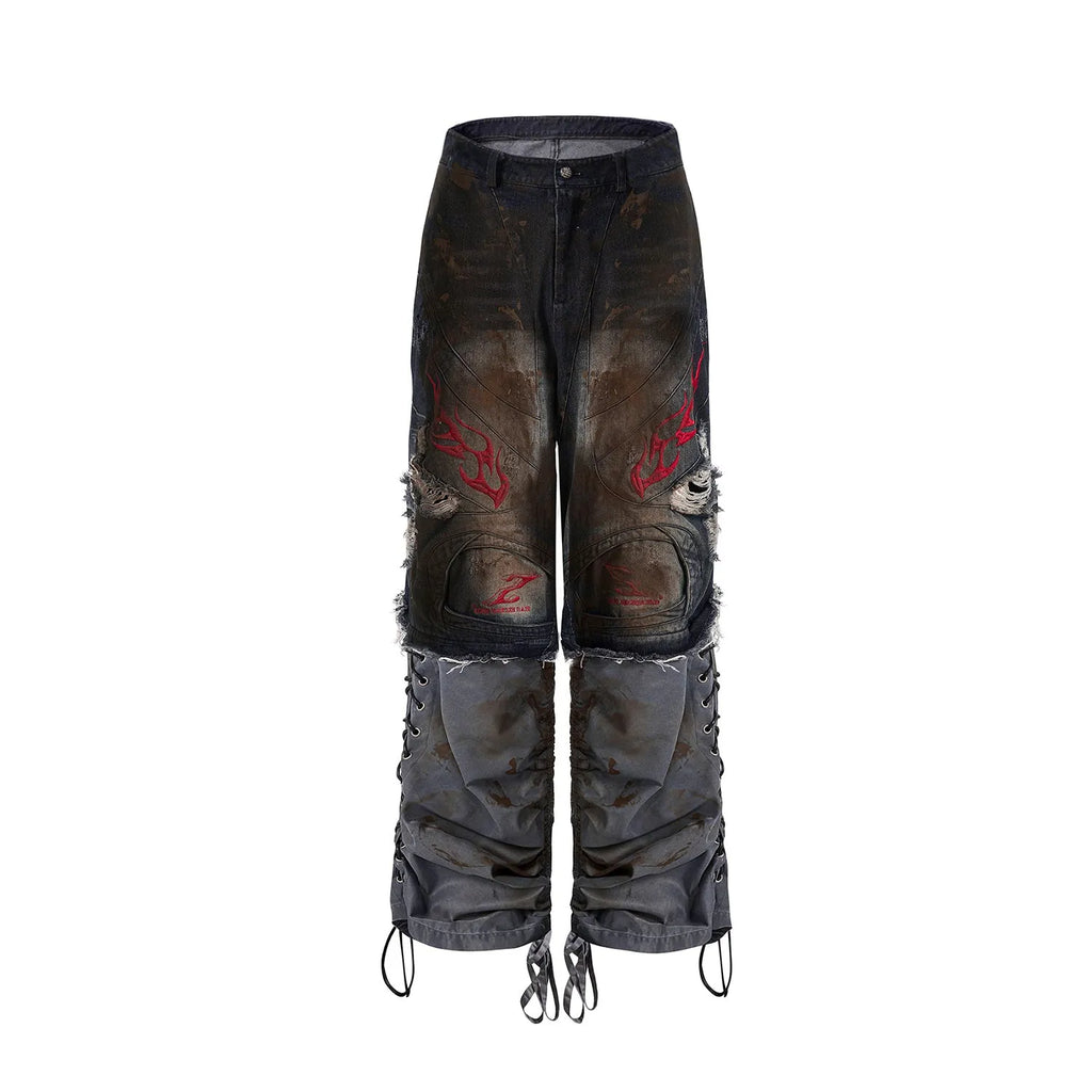 Men's retro jeans with detachable trouser legs in loose wide-leg fit and picture colour