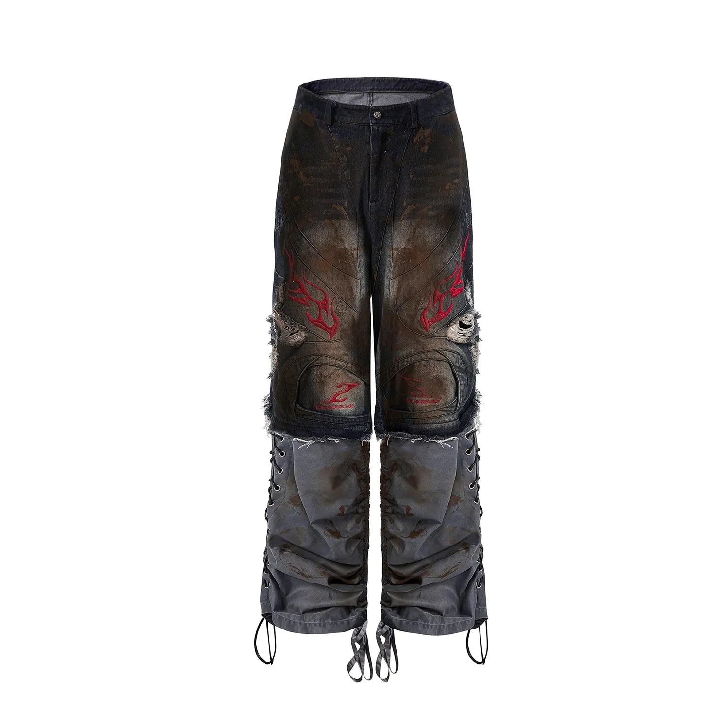 Men's retro jeans with detachable trouser legs in loose wide-leg fit and picture colour