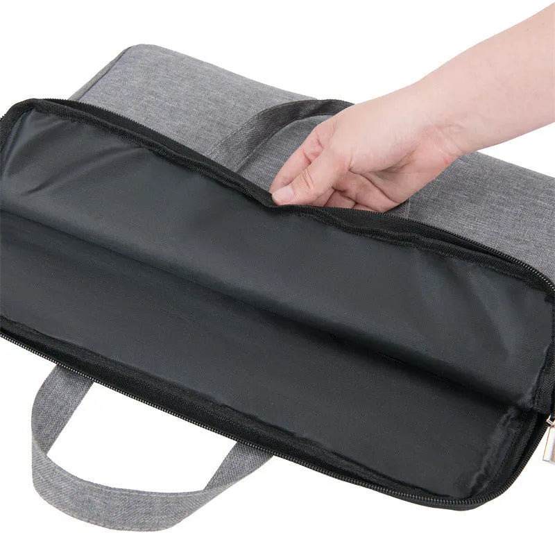 Portable Oxford cloth computer bag in black with rain cover and zipper closure