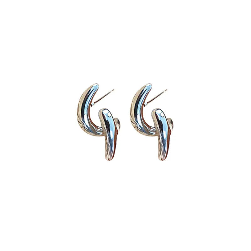 Women's simple textured line stud earrings in copper with electroplated finish, geometric shape, two colour options
