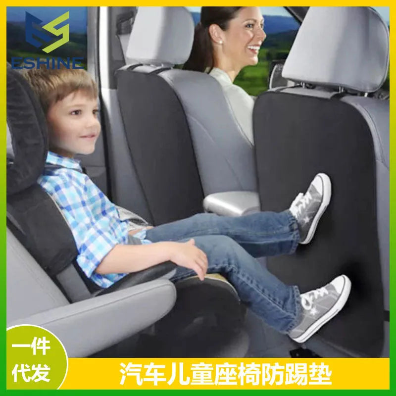 Black car seat back anti kick protection pad with flat business-style design on front seat back