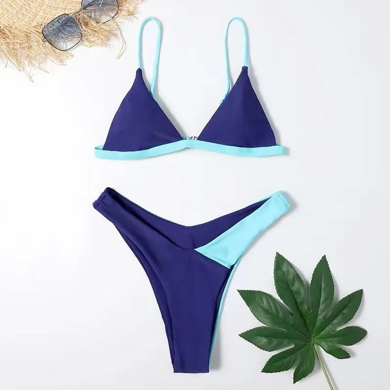 Women's European American style swimsuit briefs bikini set in nylon fabric