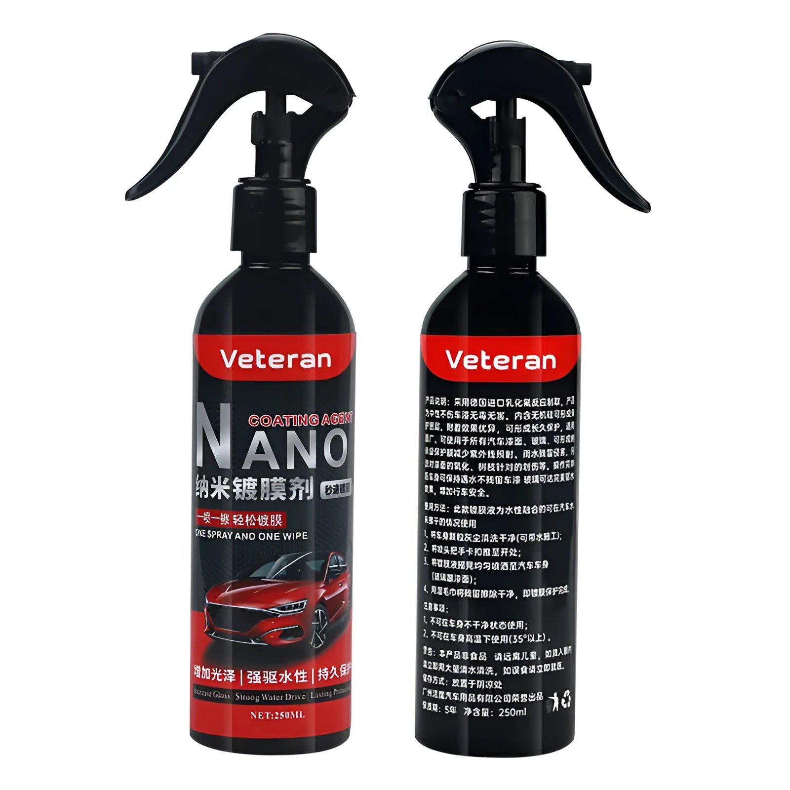 Automotive coating agent spray bottle in 250ml or 500ml size for vehicle polishing and protection