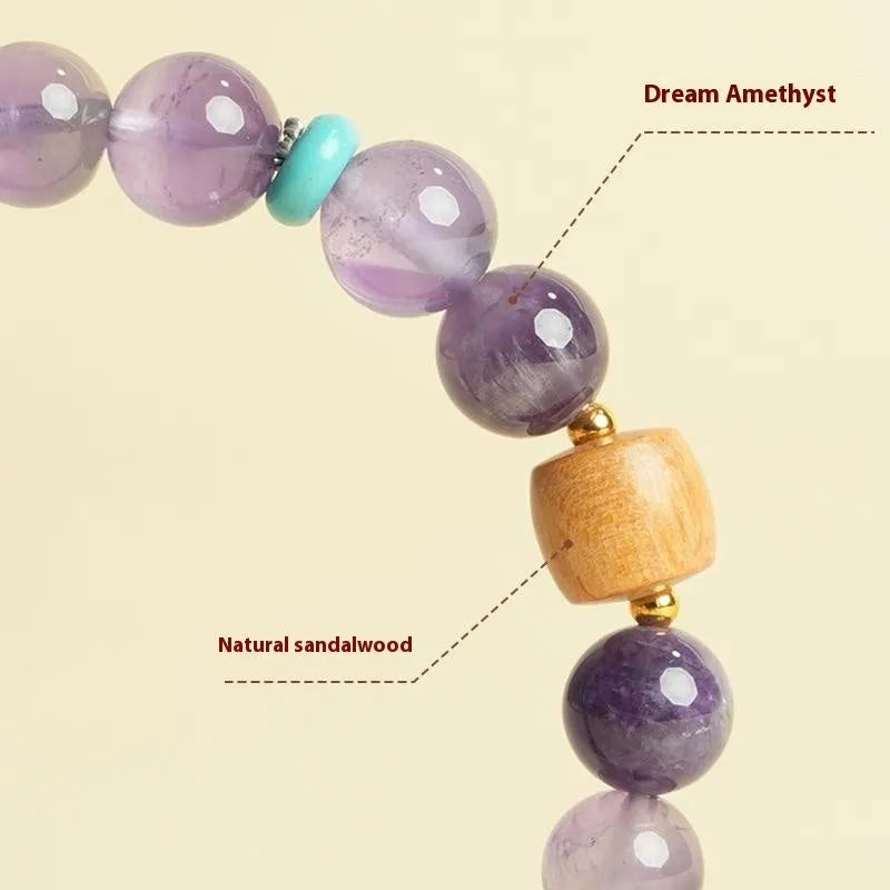 Putuo Mountain amethyst lucky bracelet showing purple crystal beads in handmade design