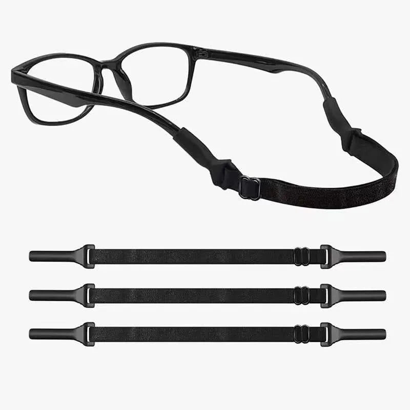 Black adjustable glasses cord with silicone ends and fibre rope for securing spectacles