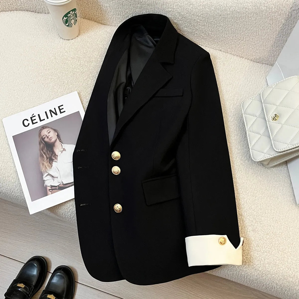 Women's Korean style loose fit coat for commuting in milky white colour