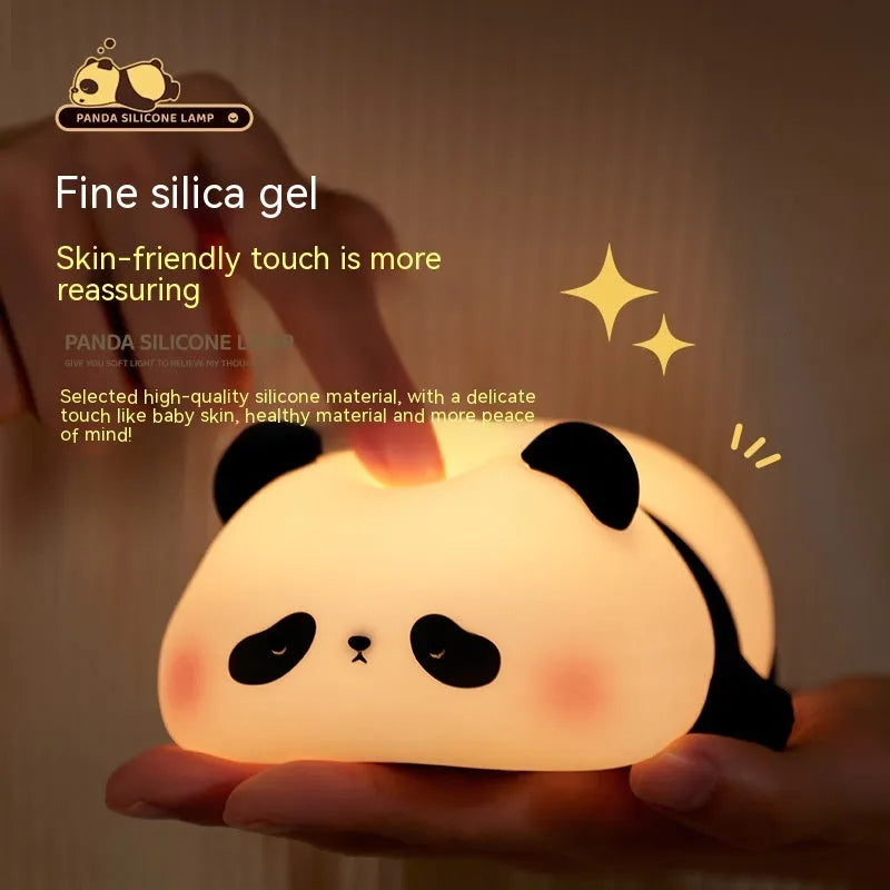 Cartoon panda head-shaped silicone night light for kids bedside