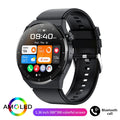 Black silicone strap smartwatch with silver vinyl case showing TFT touchscreen displaying health metrics