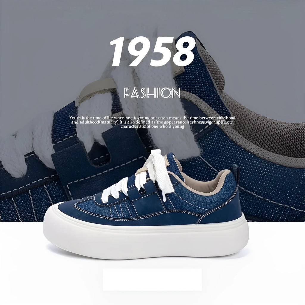 Men's black platform casual shoes with thick sole and lace-up front closure