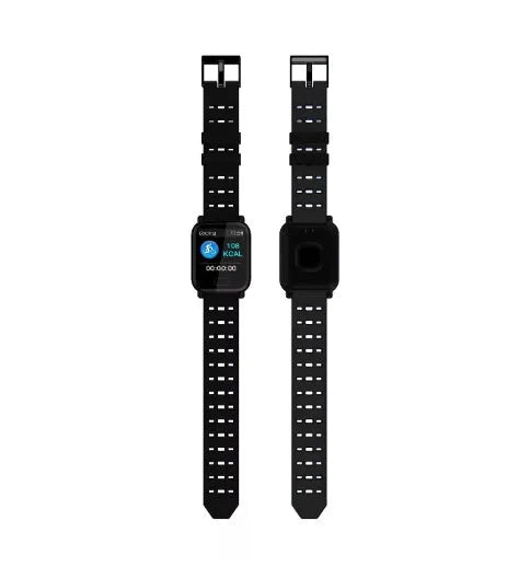 A6 smart bracelet with colour screen and silicone strap shown in black, blue, and orange colour options