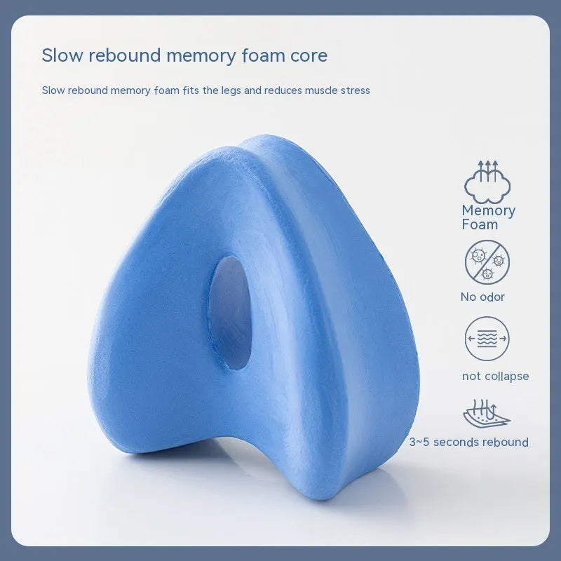 Love heart-shaped dark blue memory foam leg pillow for adult knee support