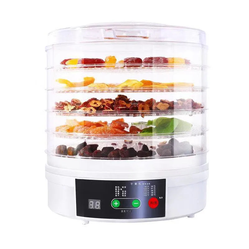 Five-tray household fruit dehydrator with clear door and adjustable temperature control