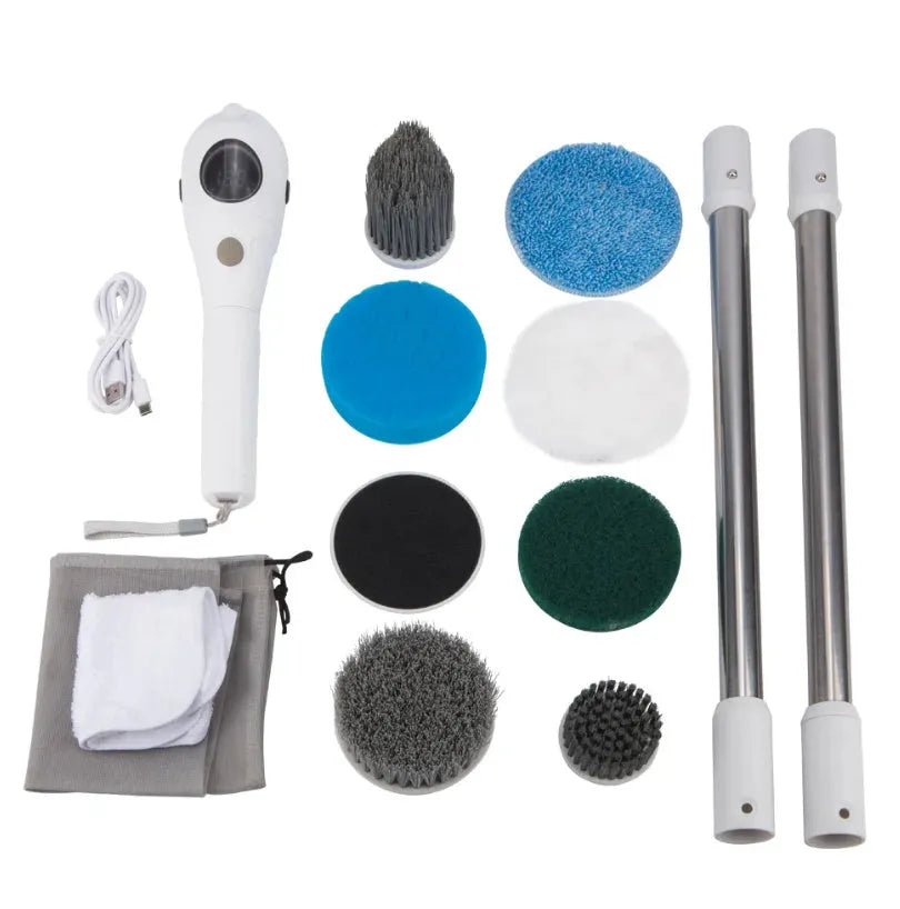 White handheld lithium rechargeable cleaning ball with brush attachment