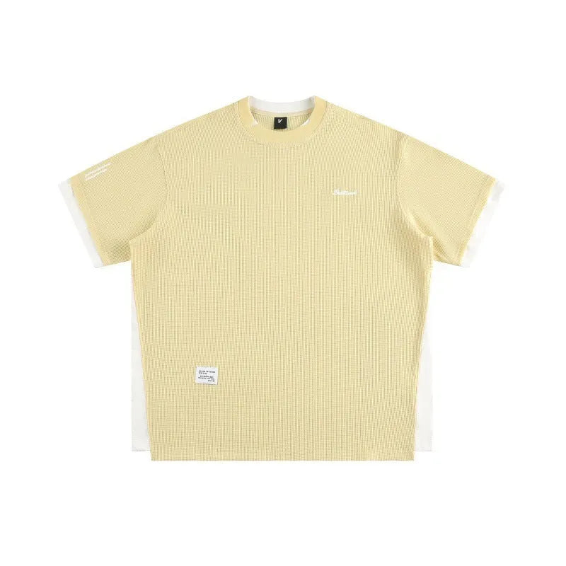 Retro alphabet embroidered loose waffle short-sleeved t-shirt in polyester fabric