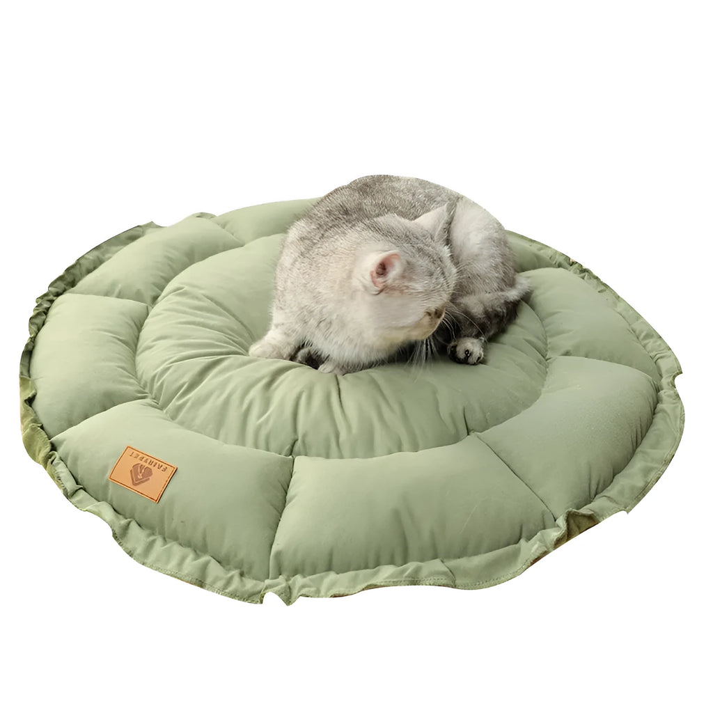 Grey and green reversible donut cat bed for indoor cats with raised sides