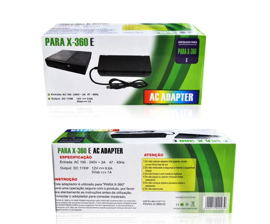 Black Xbox 360 E power adapter with direct plug design for 220V outlets