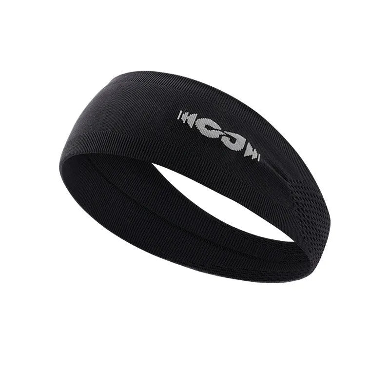 Seamless knitted exercise hair band in black, grey, or blue for running and cycling.