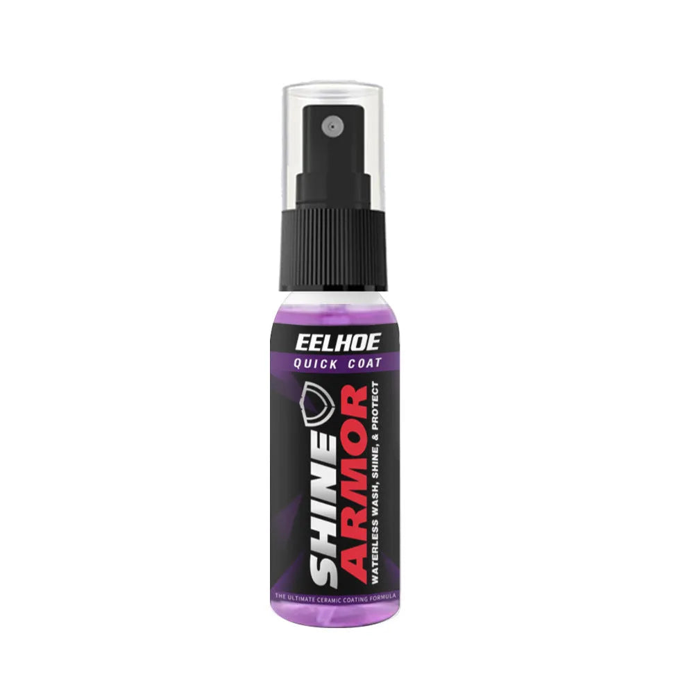 Purple automobile nano coating spray bottle for hand-application car wax.