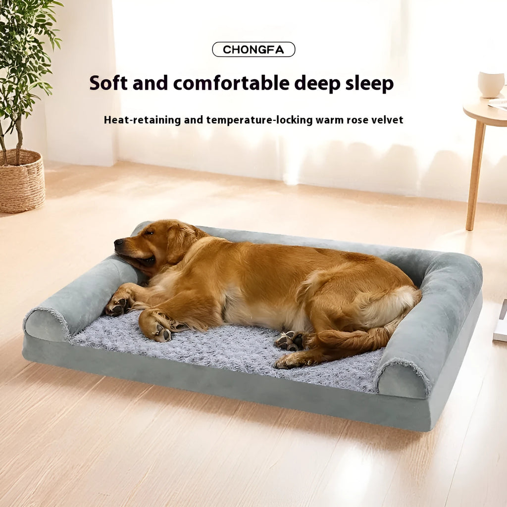 Light grey soft cloth dog kennel for a large breed dog, showing enclosed design.