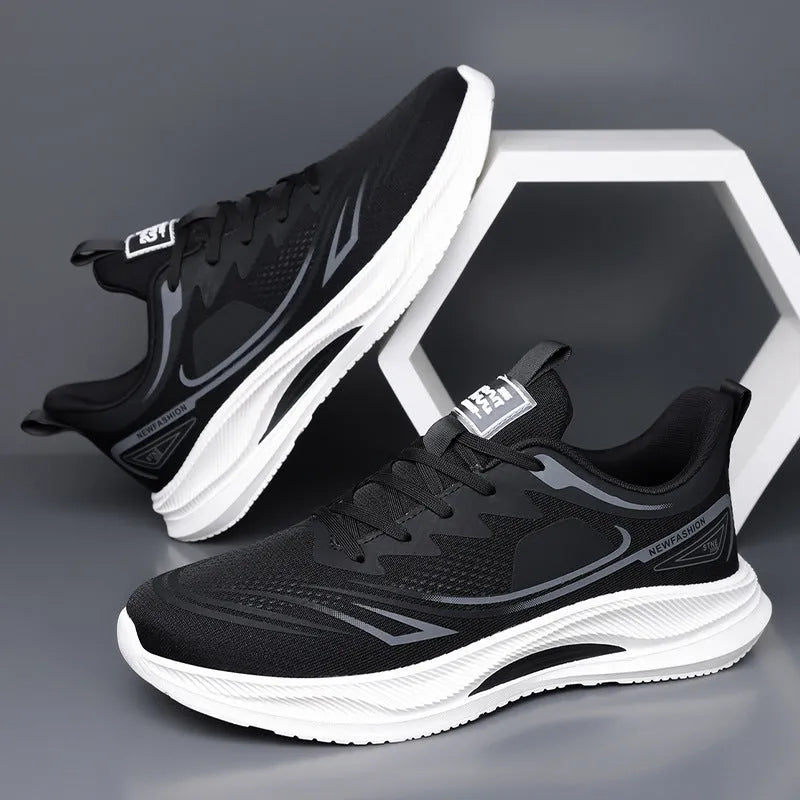 Men's low-top casual shoes in solid colours with mesh lining and a rubber sole.