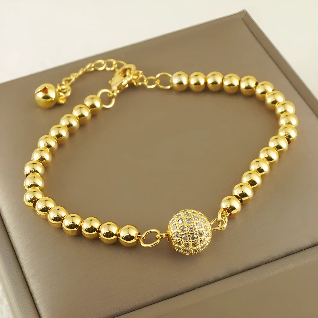 Arabic style copper bracelet with heart-shaped design and zircon stones for women